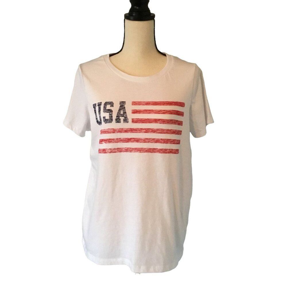 Grayson Thread Women's USA Short Sleeve T-Shirt White With Flag Graphic Size XL